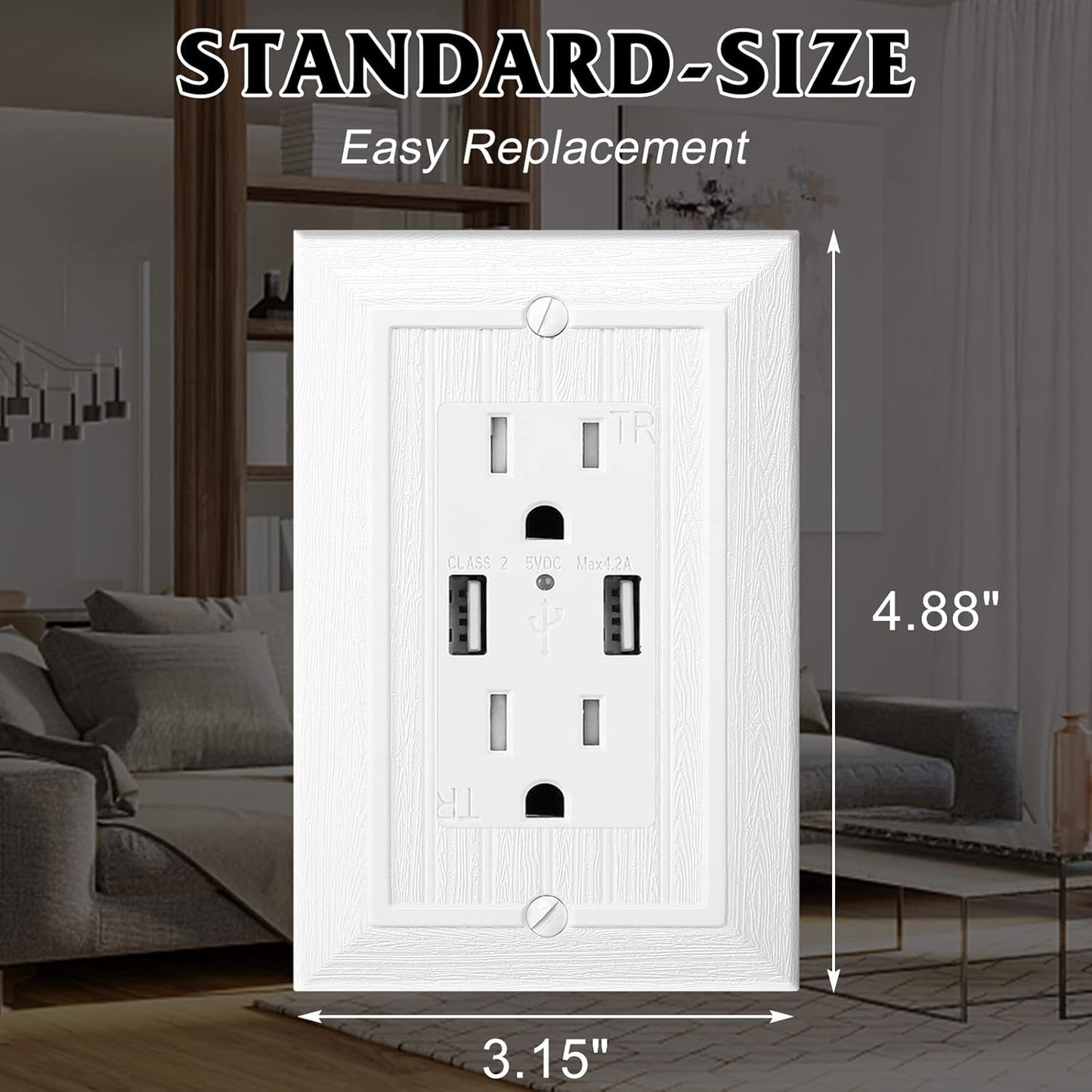 Modern Decorative Wall Plate Switch Plate Outlet Cover, Vintage Retro Wood Grain Design(Single Decorator-10 Pack, White)