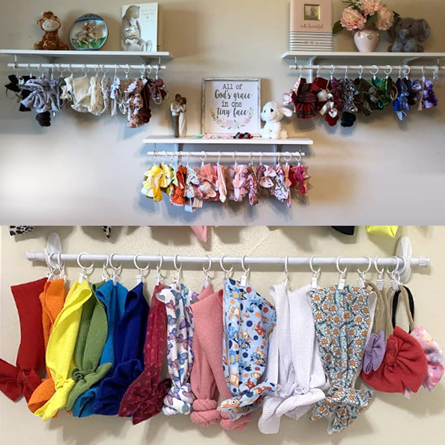 100 Pack White Curtain Rings with Clips, Curtain Hooks Hangers Clip Rings for Hanging Drapes Bows Hat, Drapery Rings 1 in I D, Fits up to 5/8 in Diameter Curtain Rod.