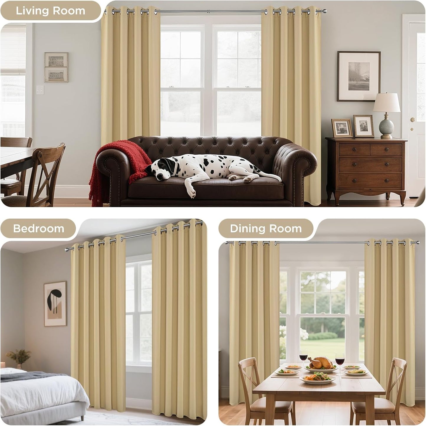 Joydeco Blackout Curtains 84 inches Long 2 Panels Set, Thermal Insulated Long Curtains & Drapes 2 Burg, Room Darkening Grommet Drapes for Bedroom Living Room Windows (W42 x L84 Inch, Beige)