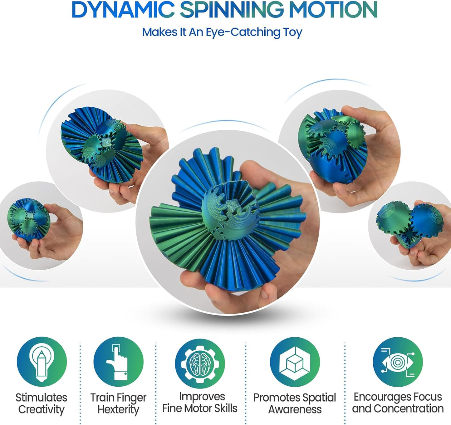 Generic Gear Ball, 3D Printed Gear Ball Spin Ball Fidget Toy, Gear Sphere Fidget Toys, Stress Ball GearSphere Desk Toy for Stress & Anxiety Relief, Fidget Ball Gear Toy for Student Gifts, Laser Green