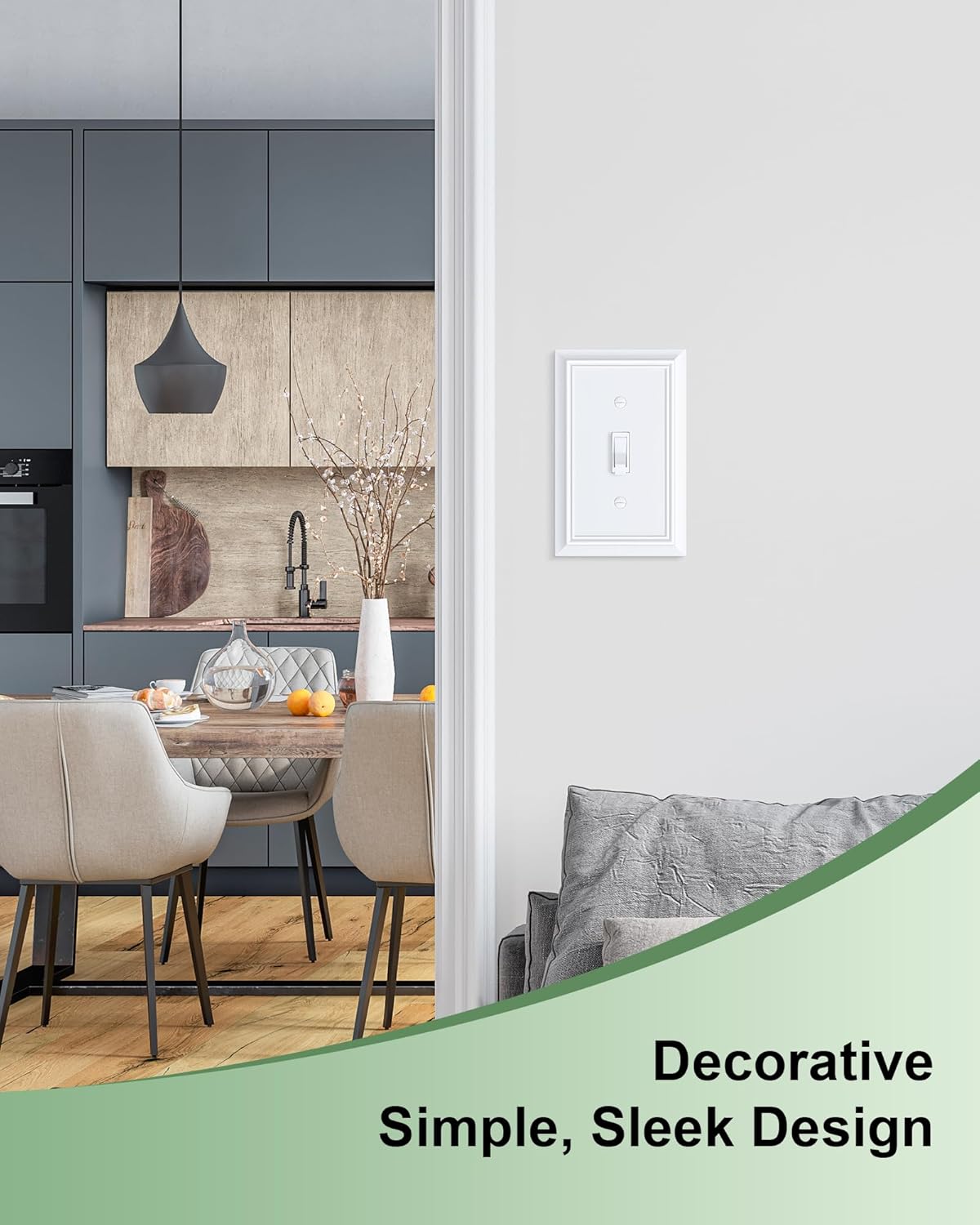 4-Pack Single Toggle Light Switch Cover Plate, Durable Natural Bamboo Fiber Decorative Switch Plate Covers, Pure White 1 Gang Wall Plate, Corrosion Resistant