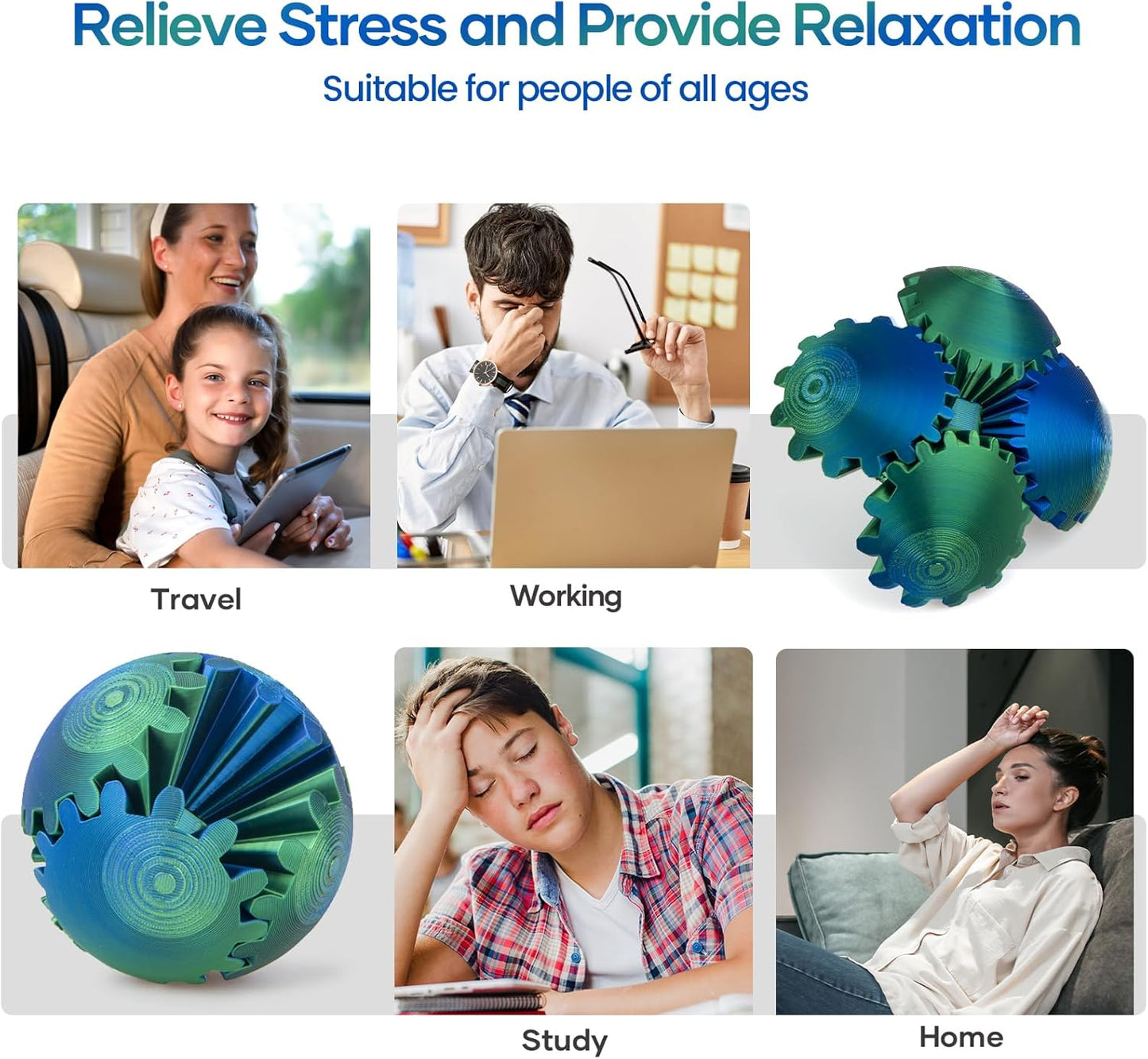 Generic Gear Ball, 3D Printed Gear Ball Spin Ball Fidget Toy, Gear Sphere Fidget Toys, Stress Ball GearSphere Desk Toy for Stress & Anxiety Relief, Fidget Ball Gear Toy for Student Gifts, Laser Green