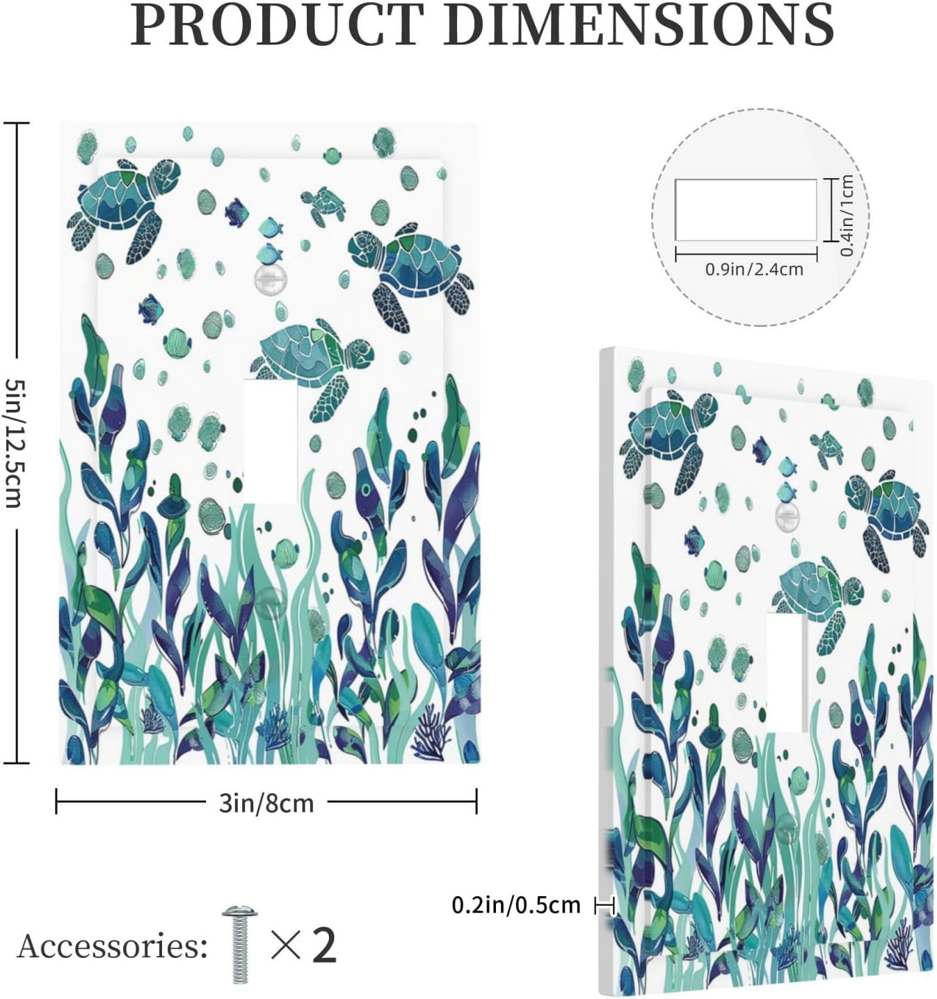 Decorative Light Switch Cover Vibrant Turtle Seagrass Watercolor Painting 1 Gang Single Toggle Device Electrical Faceplate Switchplates Decorator Outlet Wall Plate for Bathroom living Room