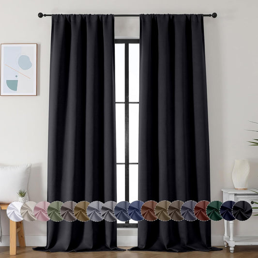 Simplebrand Ava Halloween Black Blackout Curtains for Bedroom 90 Inches Long 2 Panels Set, Solid Privacy Energy Saving Living Room Window Treatment Curtains Blackout Drapes, W40 x L90 Inch, Black