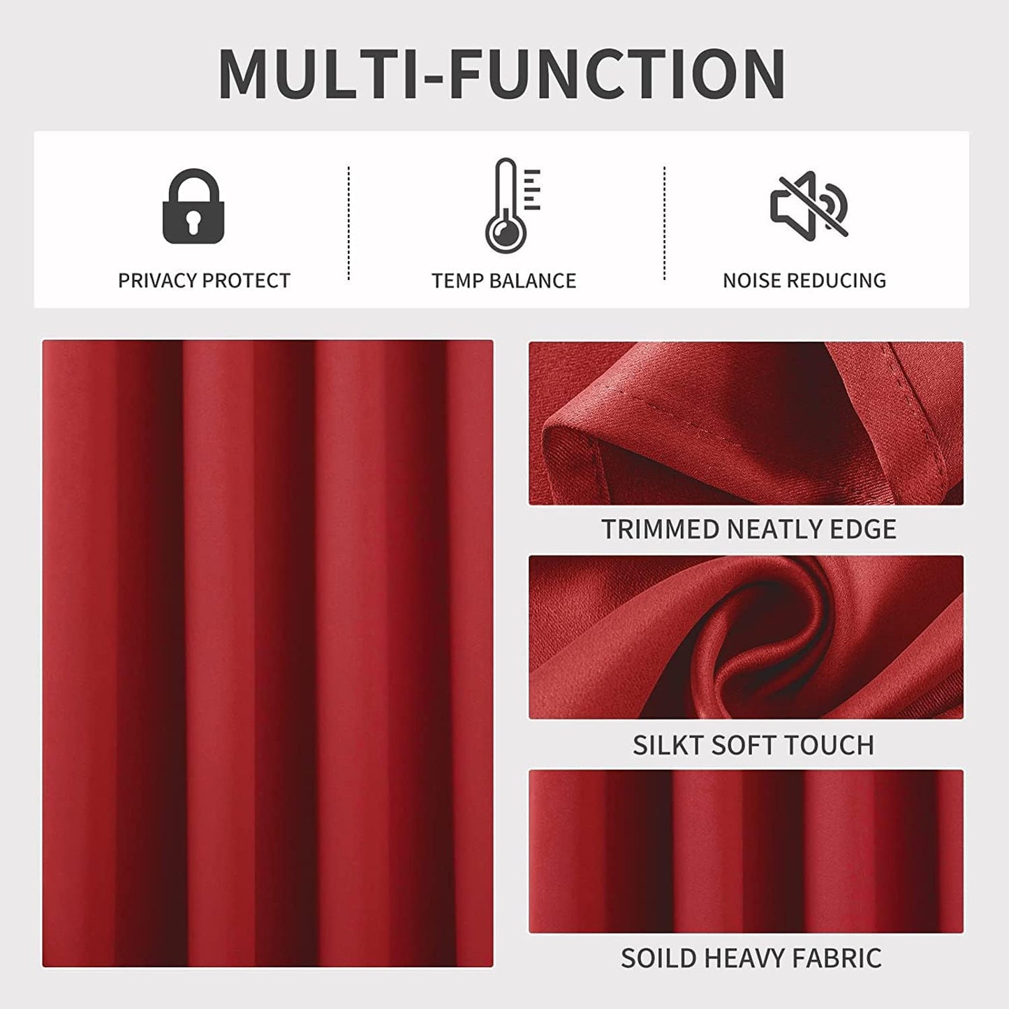 Joydeco Blackout Curtains 72 Inch Length 2 Panels Set, Thermal Insulated Long Curtains& Drapes 2 Burg, Room Darkening Grommet Drapes for Living Room Bedroom Window (W52 x L72 Inch, Red)
