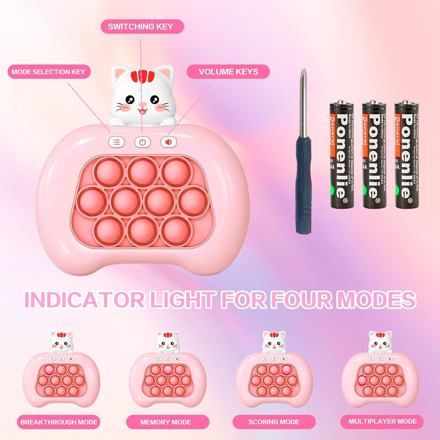 Fast Push Game,Sensory Toys Pop Game Machine,Handheld Fidget Console for Kids Adults, Birthday Gifts for Boys Girls-Pink cat