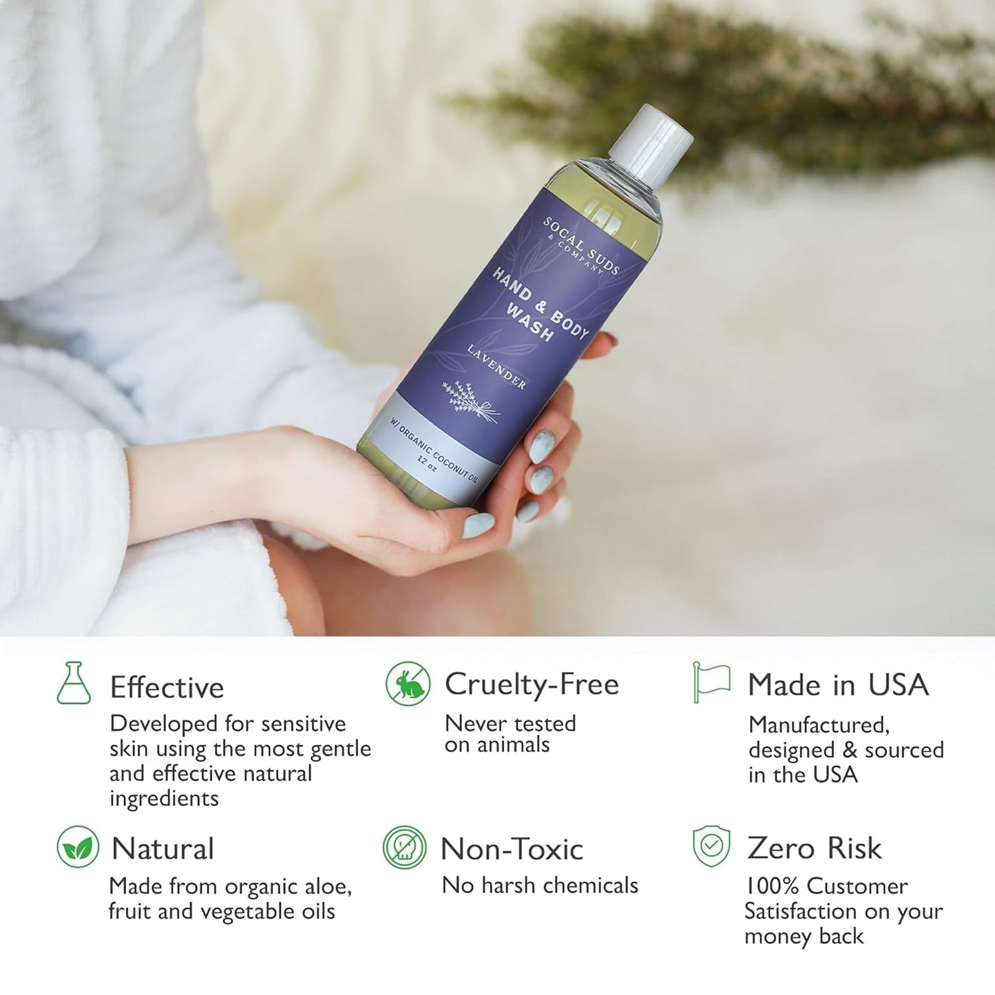 SoCal Suds & Company Baby Shampoo & Body Wash, 2-in-1 Organic Gel - Gentle Castile Soap with Vitamin-Infused Oils & Botanicals - Natural Care for Sensitive Skin Hypoallergenic - 12oz Lavender 2-Pack