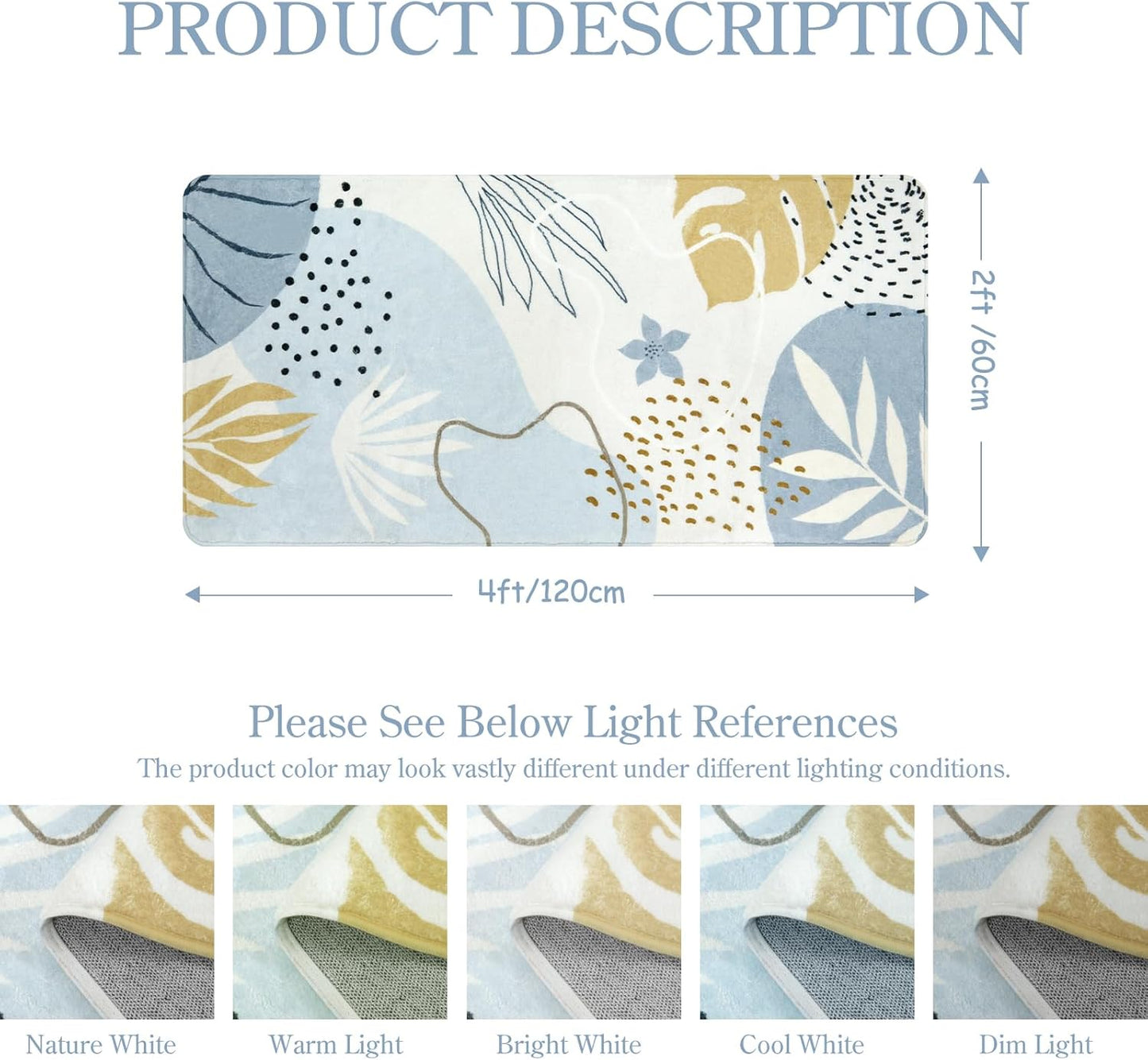 Lahome Boho Rug Runner - 2x4 Area Rug Non-Slip Washable Soft Bathroom Runner Rug Small Throw Long Bath Rug Blue Kitchen Runner, Botanical Print Foor Mats Runner Rug for Bedroom Hallway Laundry Room