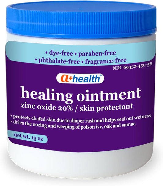 Zinc Oxide 20% Healing Ointment Skin Protectant Barrier 15 Oz Jar Provides Relief and Treatment of Diaper Rash, Chafed Skin, Poison Ivy, Oak, Sumac for Adults and Babies