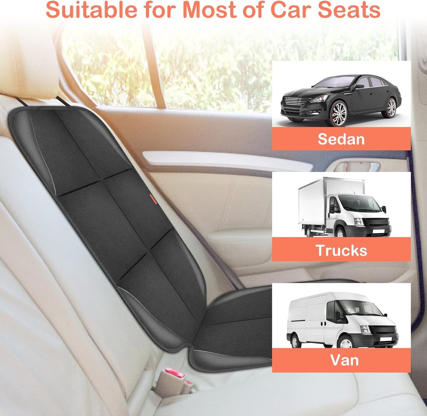 Car Seat Protector,2 Pack car seat Cushion for Child,Waterproof Fabric Car Seat Cover with Non-Slip Bottom and 2 Large Mesh Pockets for SUV, Sedan, Trunk(Black)