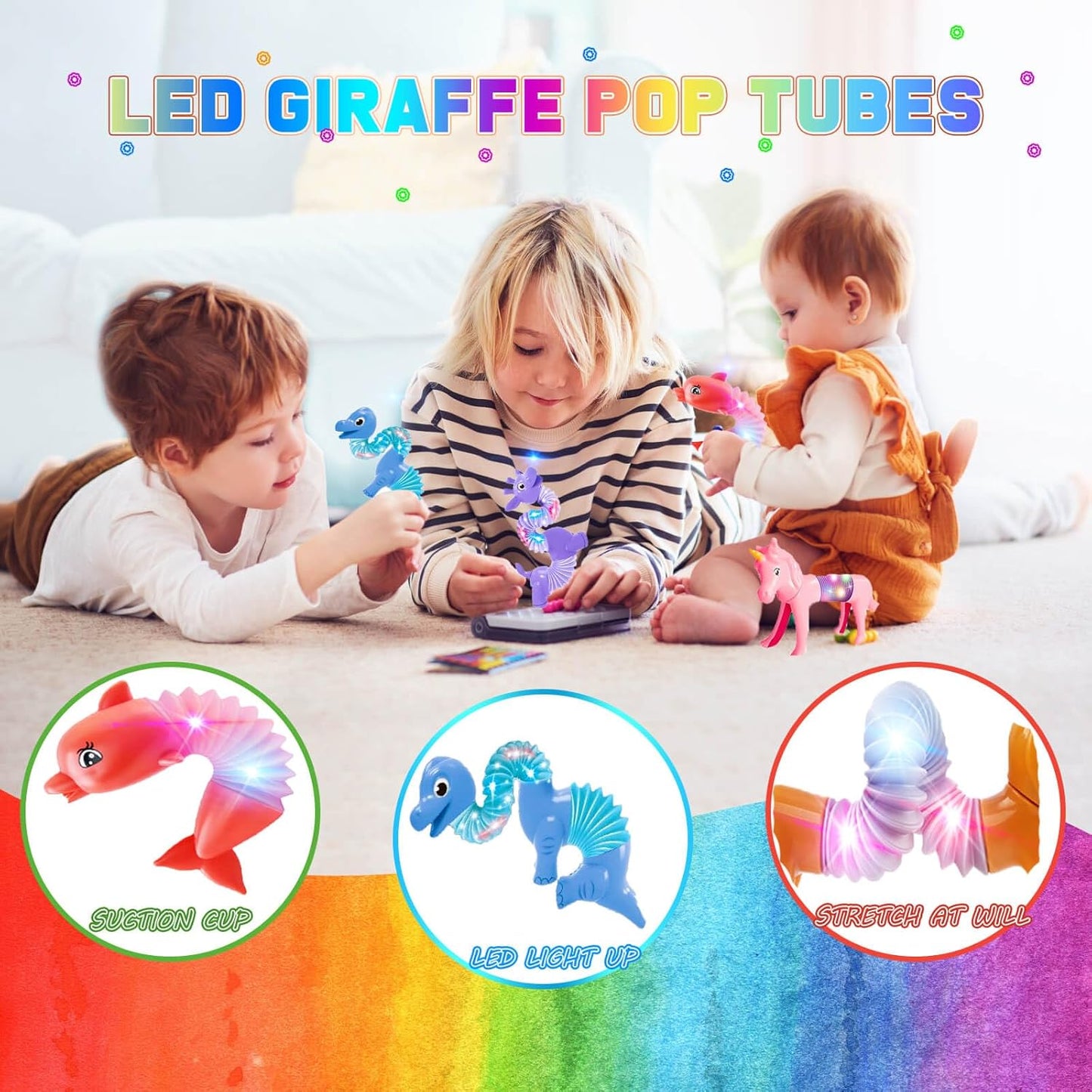 6 Pack LED Light Up Pop Tubes,Dog pop Tubes, Animal pop Tubes Fidget Toys,Sensory Tubes Fidget Toys for Kids,Toddler Sensory Toys,Fidget Tubes Party Favors,School Reward,Gift for Kids