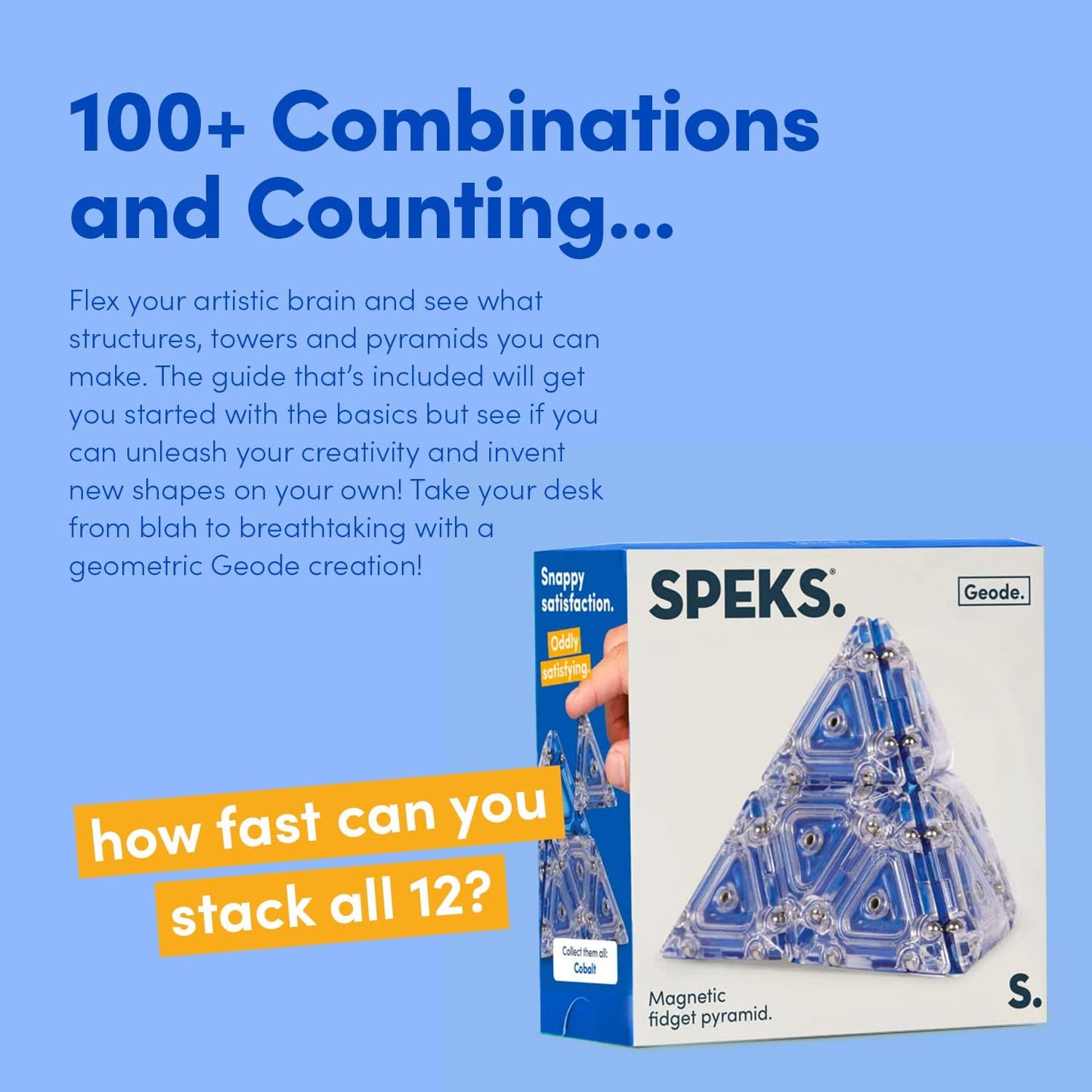 Speks Geode Pyramid 12-Piece Building Set - Cobalt - Fun Desk Toy for Adults