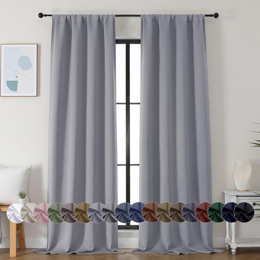 Simplebrand Ava Silver Grey Blackout Curtains for Bedroom 96 Inches Long 2 Panels, Solid Thermal Insulated, Energy Saving Living Room Window Treatment Curtains Blackout Drapes, W40 x L96 Inch, Silver
