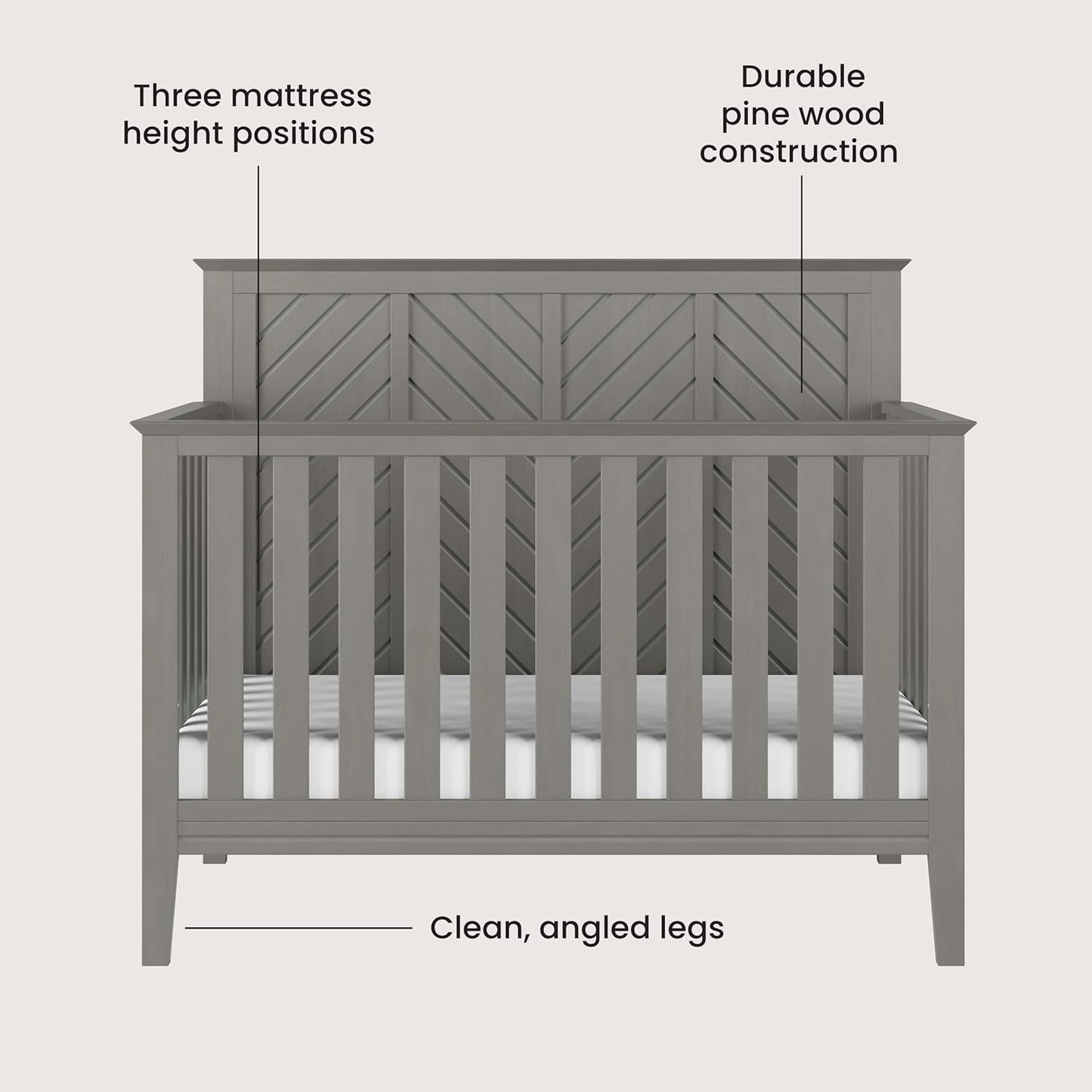 Child Craft Atwood 4-in-1 Convertible Crib, Baby Crib Converts to Day Bed, Toddler Bed and Full Size Bed, 3 Adjustable Mattress Positions, Non-Toxic, Baby Safe Finish (Lunar Gray)