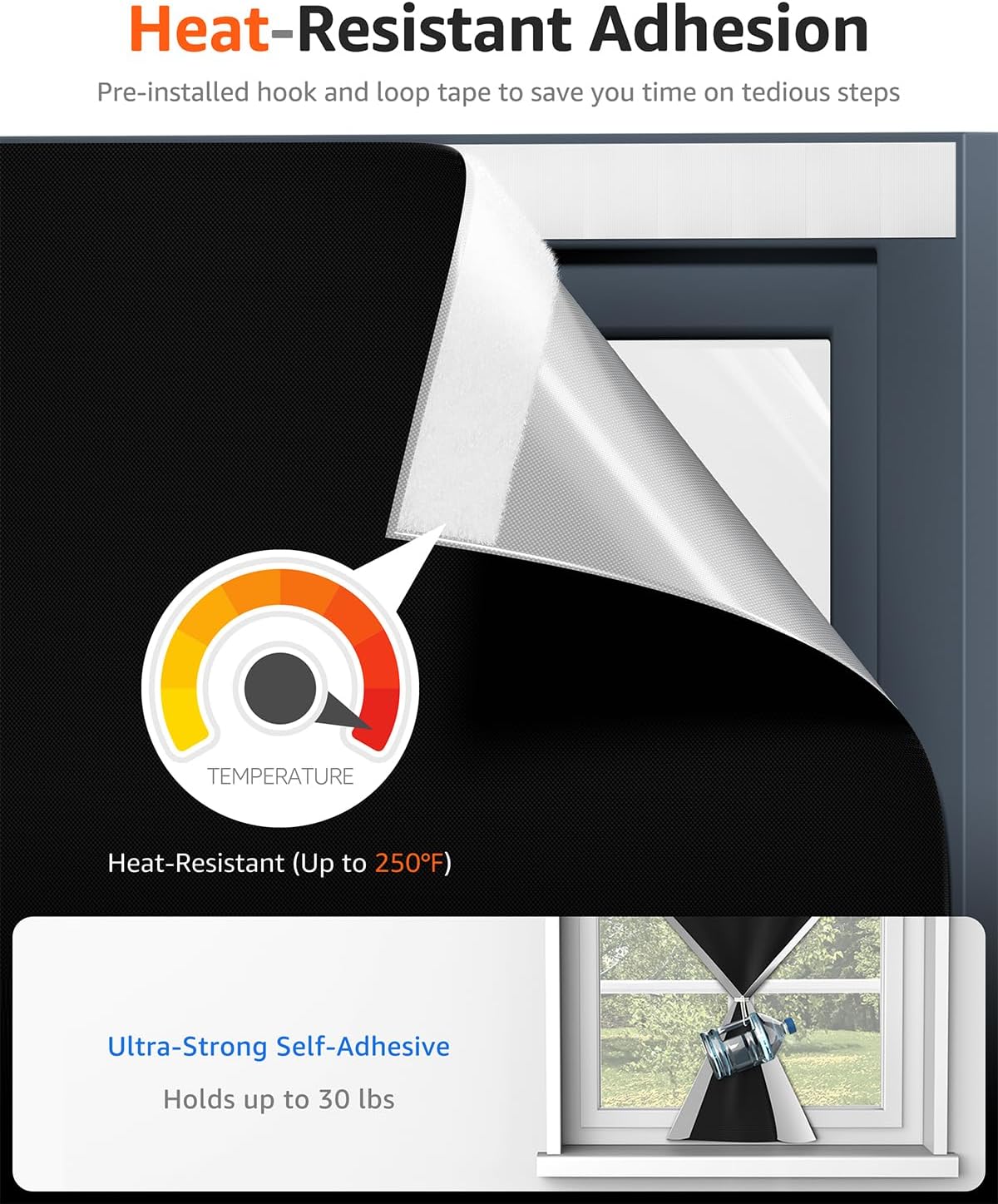 Sumobaby Blackout Curtains for Bedroom Portable 57"x68",No Drill Blackout Shades with Upgraded Hook&Loop Tapes,100% Black Out Window Cover,Thermal Insulated Blinds for Bedroom,Nursery(1 Panel,Black)