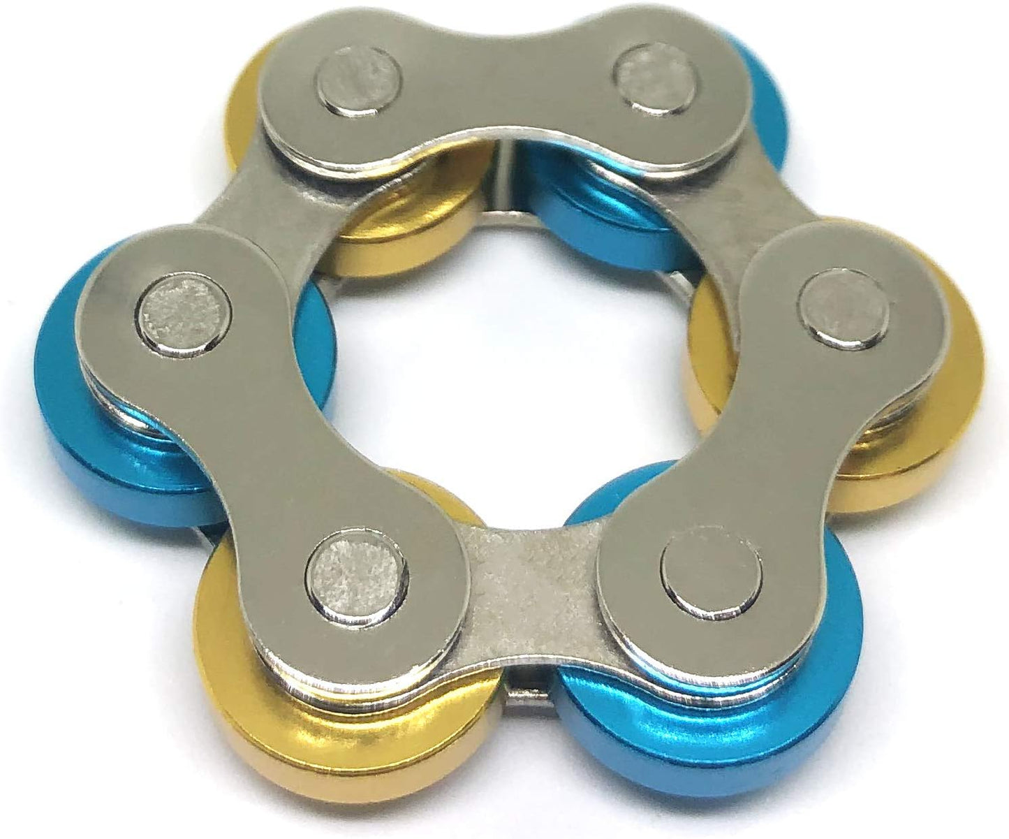 Fidget Roller Chain Toys with Metal and Silicone Rings - Stress Relief Perfect for ADHD, ADD, Anxiety in Office, School Stocking Stuffers Gifts (Blue, Yellow)