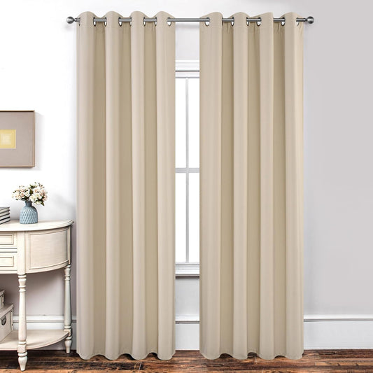 Joydeco Blackout Curtains 84 Inch Length 2 Panels Set, Thermal Insulated Long Curtains& Drapes 2 Burg, Room Darkening Grommet Drapes for Living Room Bedroom Window (W52 x L84 Inch, Light Beige)