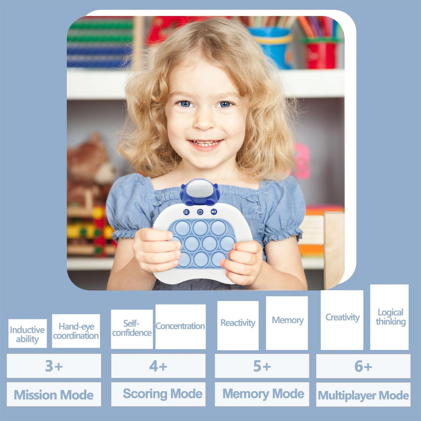 Quick Push Pop Game Fidget Toys Pro for Kids Adults, Handheld Puzzle Game Machine, Squeeze Poppet Sensory Fast Push Bubble Toy,Party Game,Birthday Gitfs Astronaut