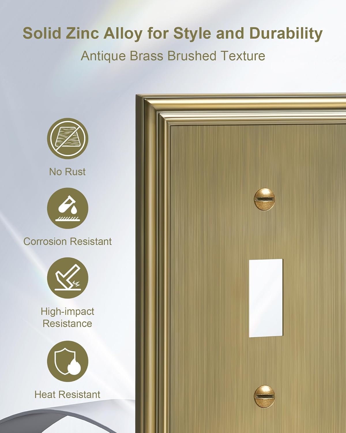 4-Pack Single Toggle Light Switch Cover Plate, Durable Solid Zinc Alloy Decorative Switch Plate Covers, Antique Brass 1 Gang Wall Plate, Corrosion Resistant