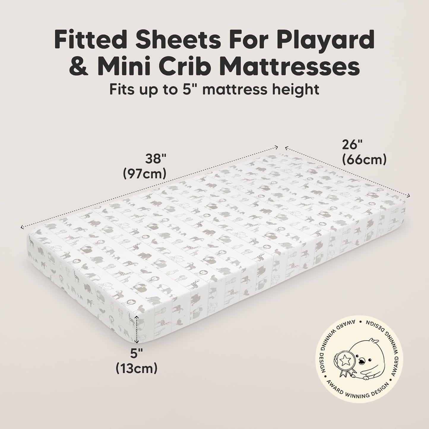 2-Pack Mini Crib Sheets Fitted - 38x26 Pack N Play Sheets for Pack and Play Mattress, Organic Cotton, Soft & Breathable Playard Bedding, Neutral Mini Toddler Bed Cover for Boys, Girls (Savannah)