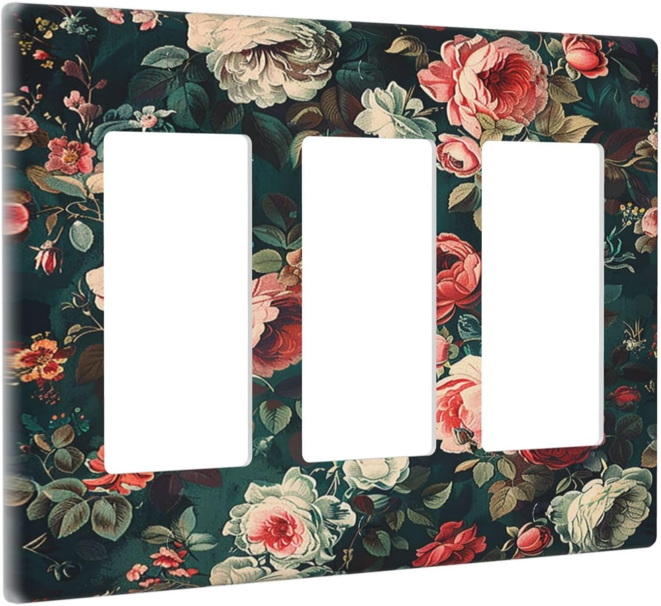 Light Switch Covers Baroque Vintage Peony Flower Floral 3 Gang Rocker Electrical GFCI Decorative Triple Outlet Wall Plate Cover Switchplate for Bedroom Farmhouse Decor