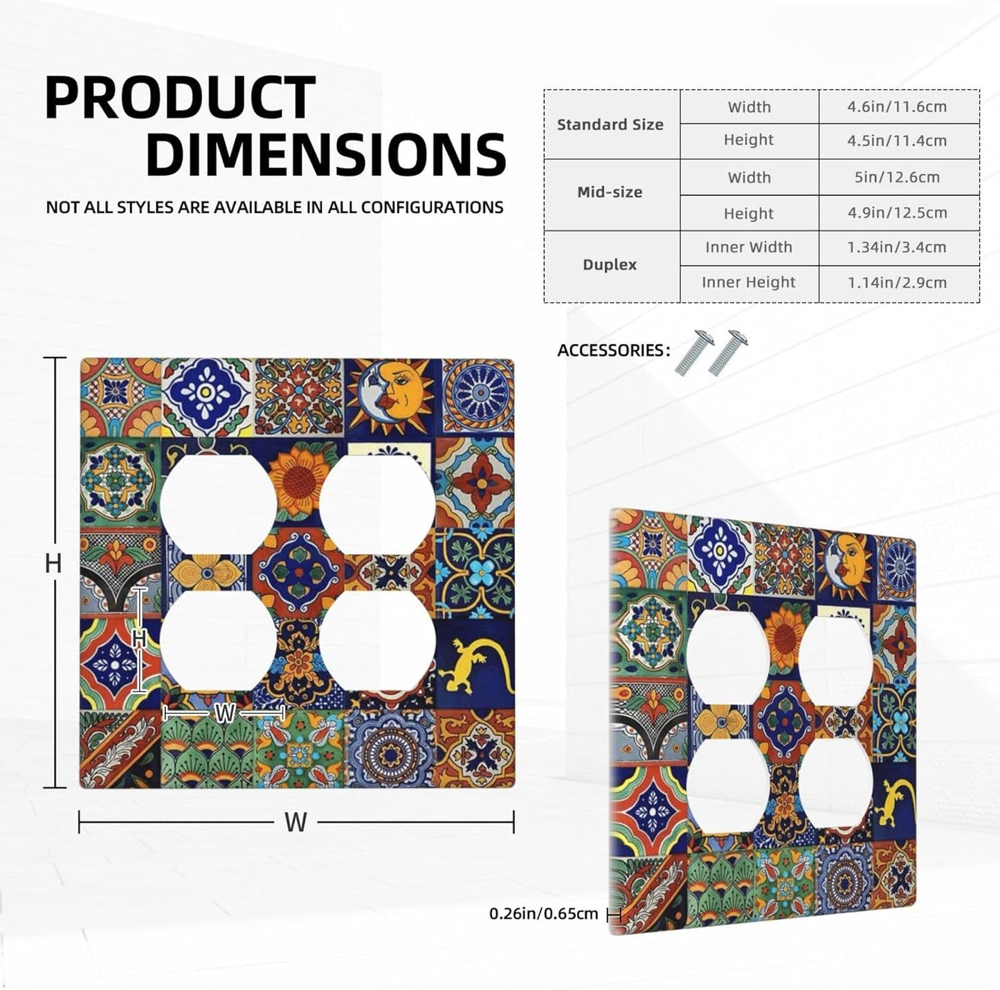 Talavera Mexican Tiles Traditional Color Decoration Print Outlet Covers 2 Gang Double Duplex Decorative Light Switch Covers Electrical Wallplates Socket Faceplate for Kitchen Bathroom Decor