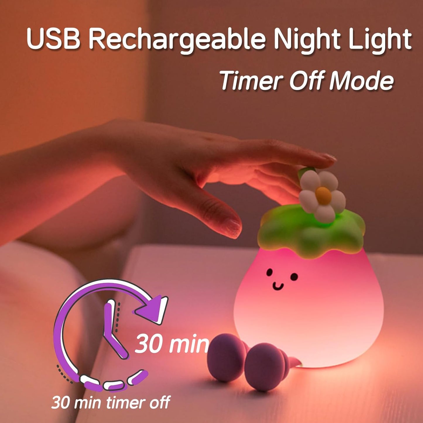 Eggplant Night Light for Kids, Cute Eggplant Sleep Lamp Squishy Silicone Kids Nightlight USB Rechargeable Portable Bedroom Night Lamp, Eggplant Gift Birthday Gift for Baby Girl Boy