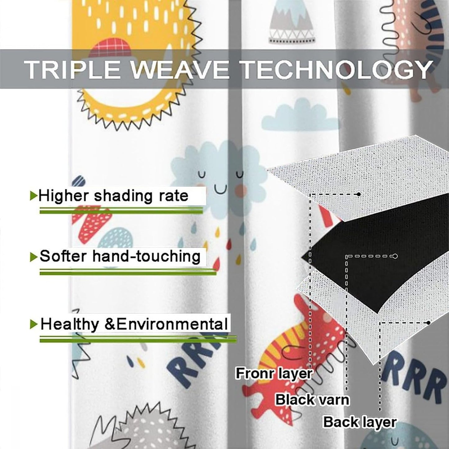 Cartoon Dinosaur Curtains for Kids Boys Girls Home Decor Colorful Cute Dino Animals Print Pattern Rod Pocket Blackout Window Drapes for Nursery Baby Bedroom Playroom W27.5xL63in 2 Panels