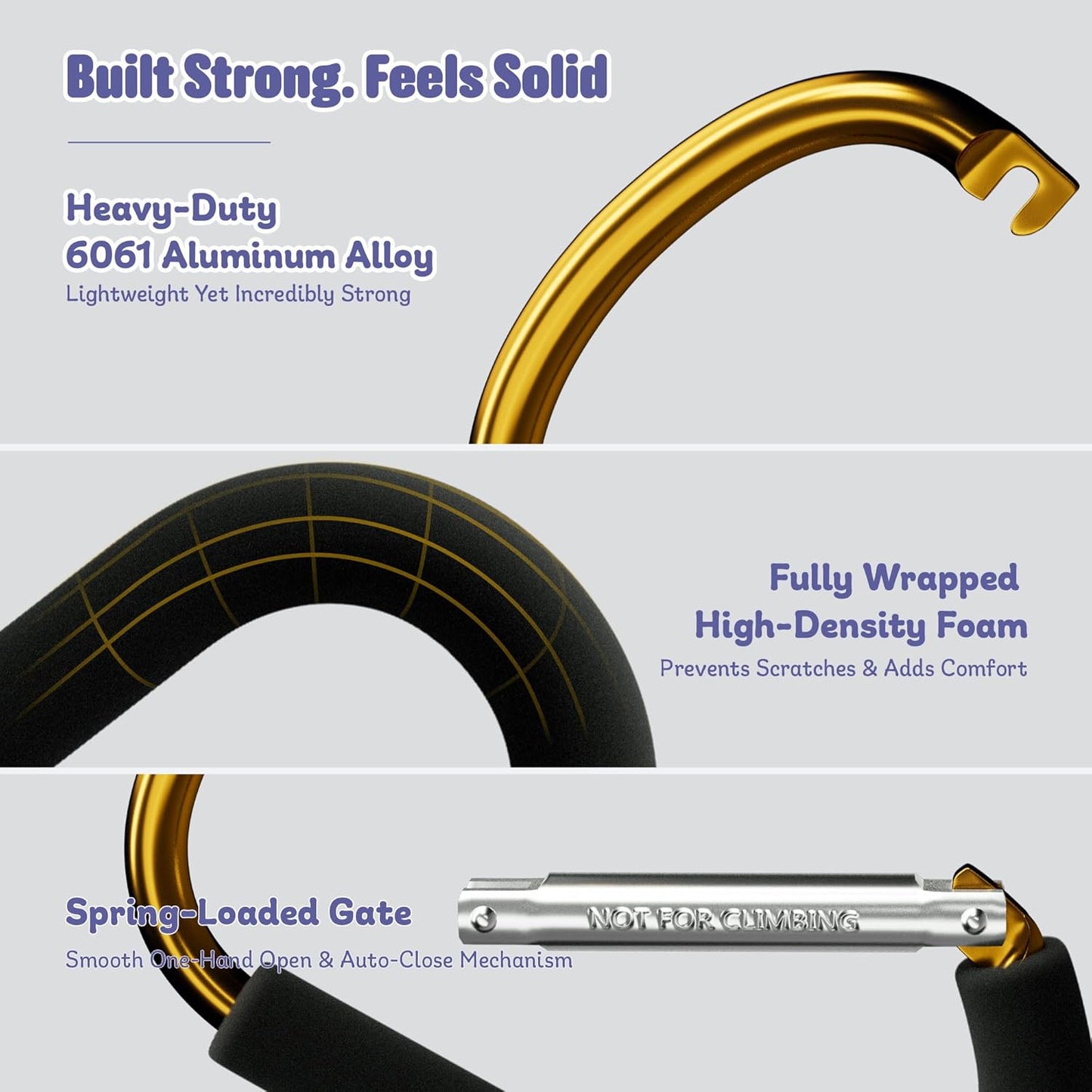 sprookber 6.7 Inch Large Stroller Hooks for Diaper Bags & Purses, Heavy Duty Mommy Hooks for Shopping, Grocery, Backpack – Baby Stroller Accessories, Set of 2 (Gold)