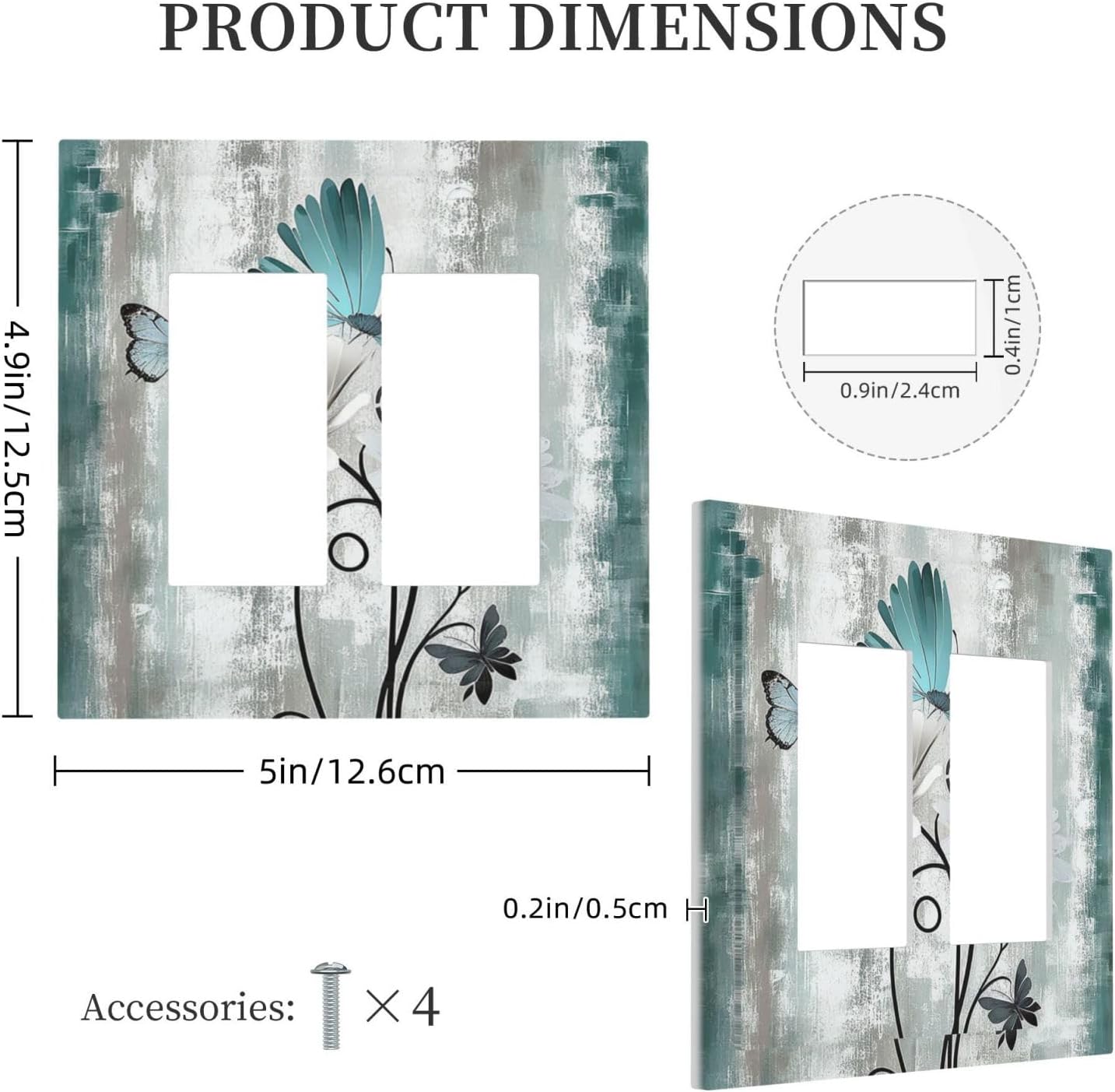 Decorative Outlet Covers Rustic Teal Daisy Floral Flowers Butterfly Wood Grain 2 Gang Double GFCI Rocker Electrical Wall Panels Light Switch Cover Plate for Bathroom Bedroom Decor