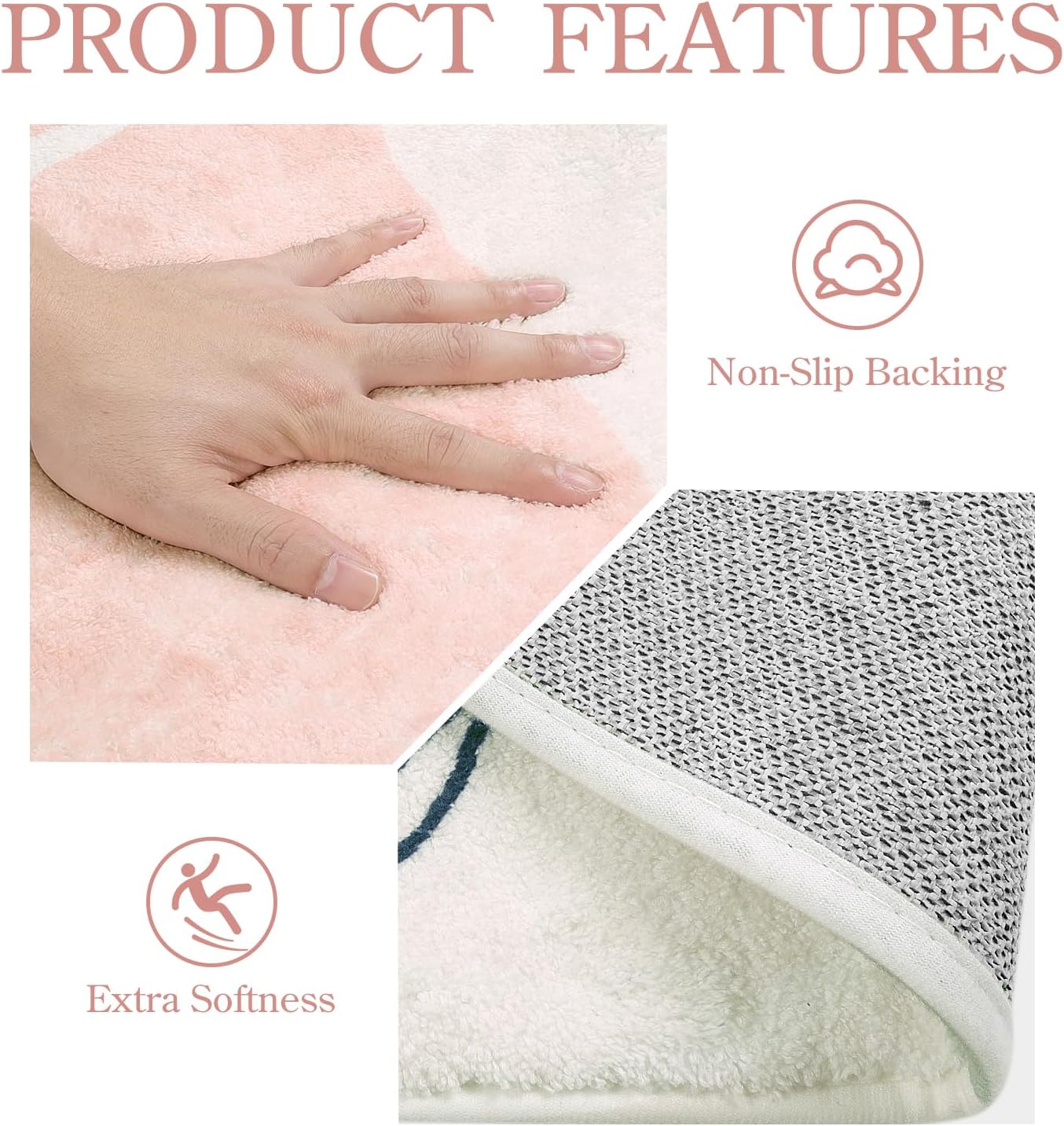 Lahome Pink Washable Rugs 8x10 - Non-Slip Backing Large Living Room Carpet Low Pile Throw Boho Area Rugs for Bedroom, Botanical Print Ultra-Thin Indoor Rug for Classroom Nursery Dining Room Home