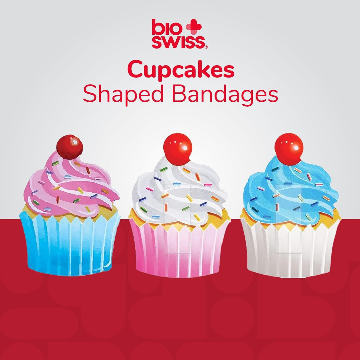 BioSwiss Bandages, Cupcake Shaped Self Adhesive Bandage, Latex Free Sterile Wound Care, Fun First Aid Kit Supplies for Kids, 50 Count