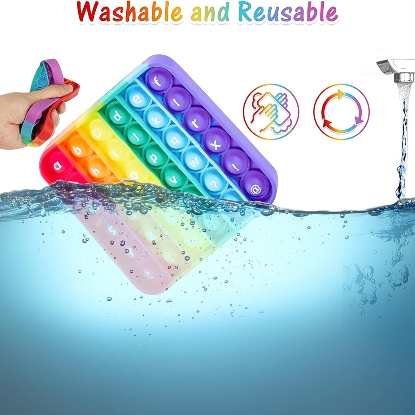 Alphabet Pop Fidget Toys Square ABC Letters Pop Bubble Toy Silicone Sensory Lowercase Uppercase Number Pop for Toddlers & Schools (5x5inch, Uppercase)