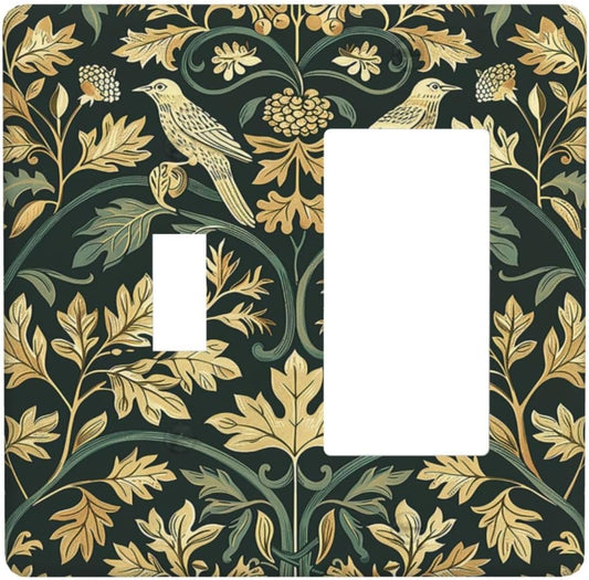 Outlet Covers William Morris Vintage Botanical Birds Golden Green Leaves 1 Toggle 1 Rocker Combination Decorative Wall Plate Electrical Switch Plates Light Switch Cover Plate for Bedroom