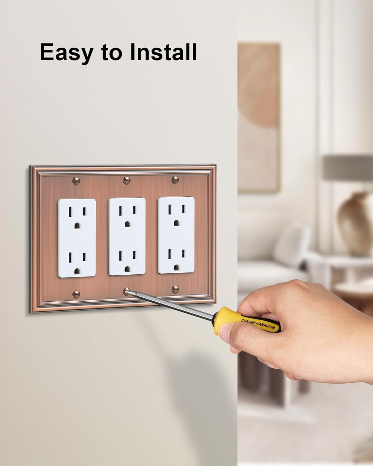 2-Pack Decorative Tripple Decorator Outlet Cover Plate, Durable Zinc Alloy Antique Copper Wall Plates for Electrical Outlet, Receptacle, GFCI Outlet, Dimmer Switch, 3-Gang Corrosion Resistant