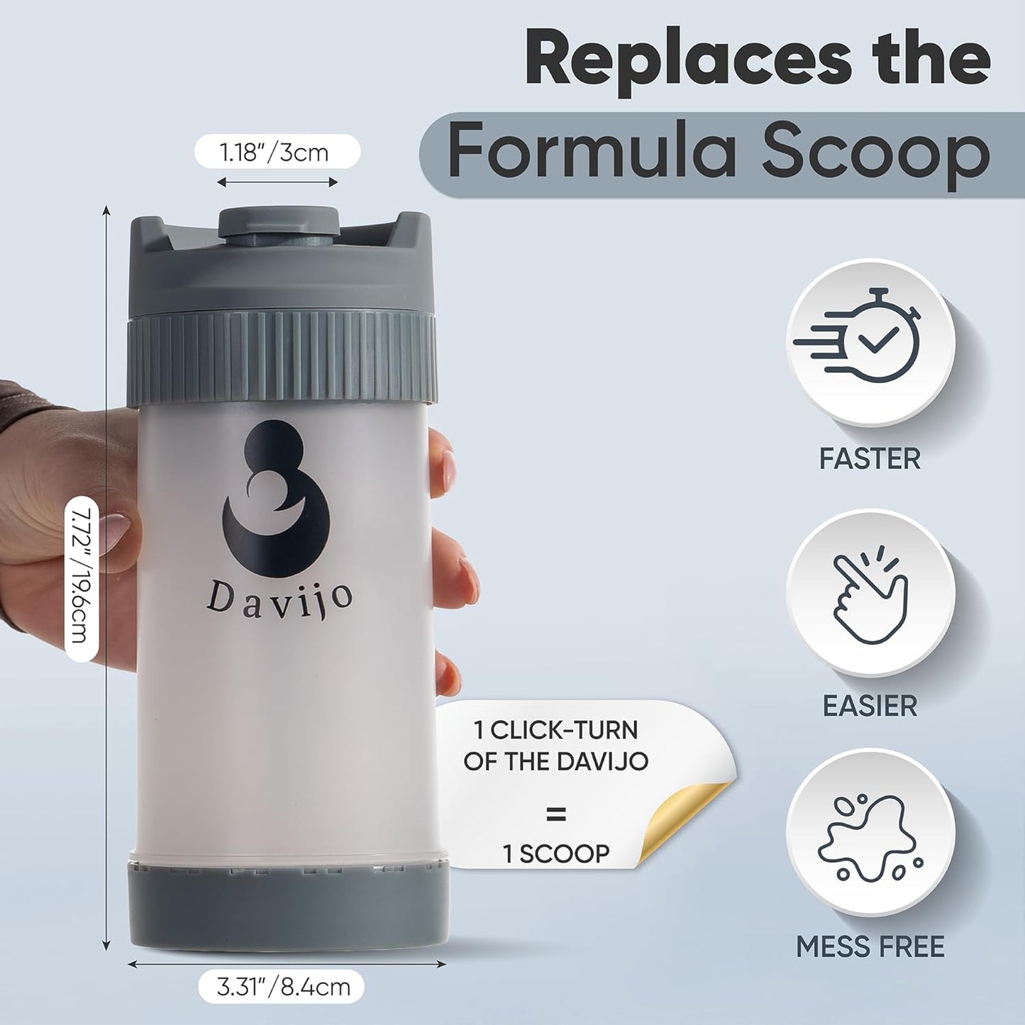 Formula Dispenser - Completely Replaces Hand Scooping - Fill The Desired Portion with just a Few clicks - Formula Container to go - 10ounces Baby Milk Powder Storage
