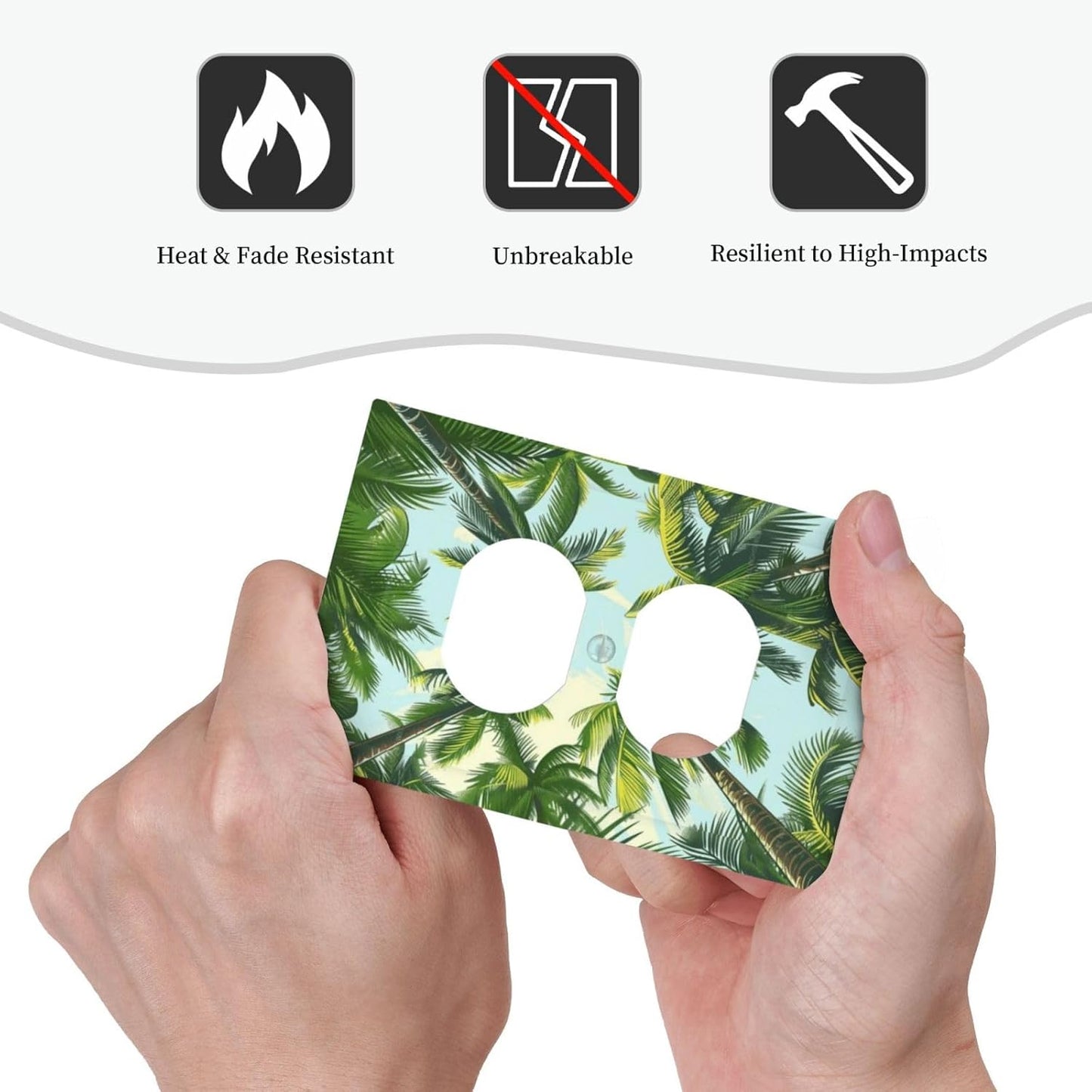 Summer Sky Coconut Palms Trees Green Plants Leaf Outlet Covers 1 Gang Duplex Light Switch Cover Decorative Switch Plates Electrical Receptacle Faceplate Wall Plate for Bed Room Living Room Decor