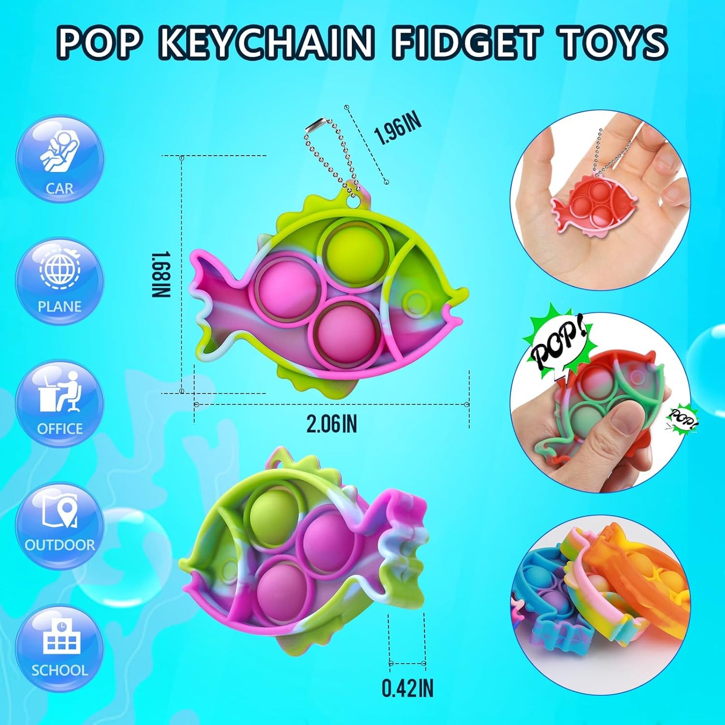 Pop Fidget Toys Bulk Its Birthday Party Favors for Kids 12 PCS Cute Fish Mini Pop Keychain It Fidget Toy Packs Fidgets for Classroom Prizes for Kids Christmas Stocking Stuffers for Kids Sensory Toys