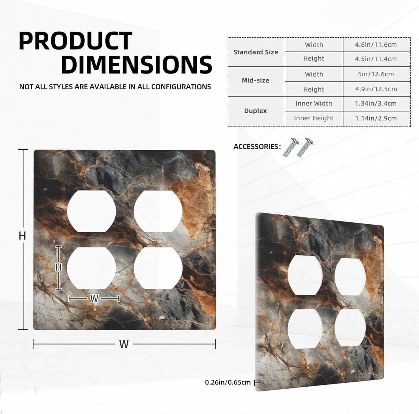 Brown Marble Granite Golden Lines Print Outlet Covers 2 Gang Double Duplex Decorative Light Switch Covers Electrical Wallplates Socket Faceplate for Bathroom Kitchen Decor