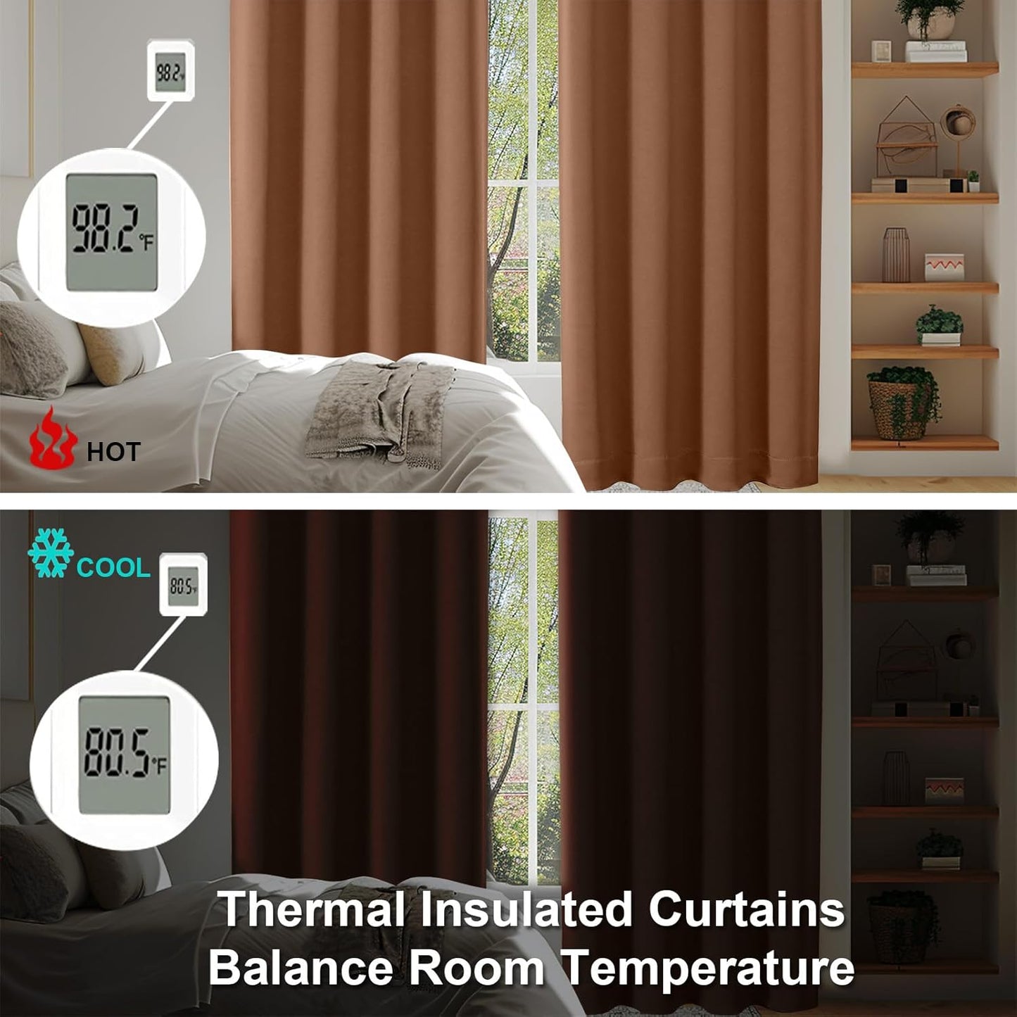 Simplebrand Ava Sun Baked Blackout Curtains for Bedroom 84 Inch Length 2 Panels Set, Solid Thermal Insulated Privacy Living Room Window Treatment Curtains Blackout Drapes, W40 x L84 Inch, Sun Baked