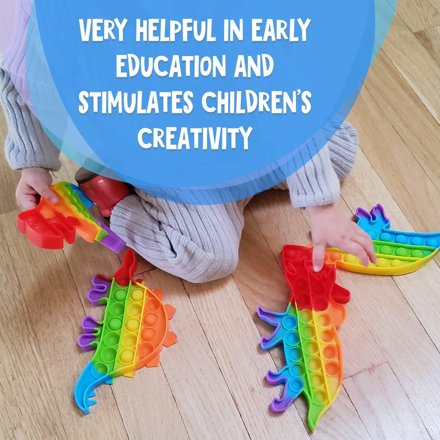 Dinosaur Pop Fidget Toys Set, Silicone Rainbow Dinosaur Popper Fidget Set for Children, Sensory Squeeze Toys Stress Reliever Tool for Kids Adult ADHD T-Rex 4 Pack