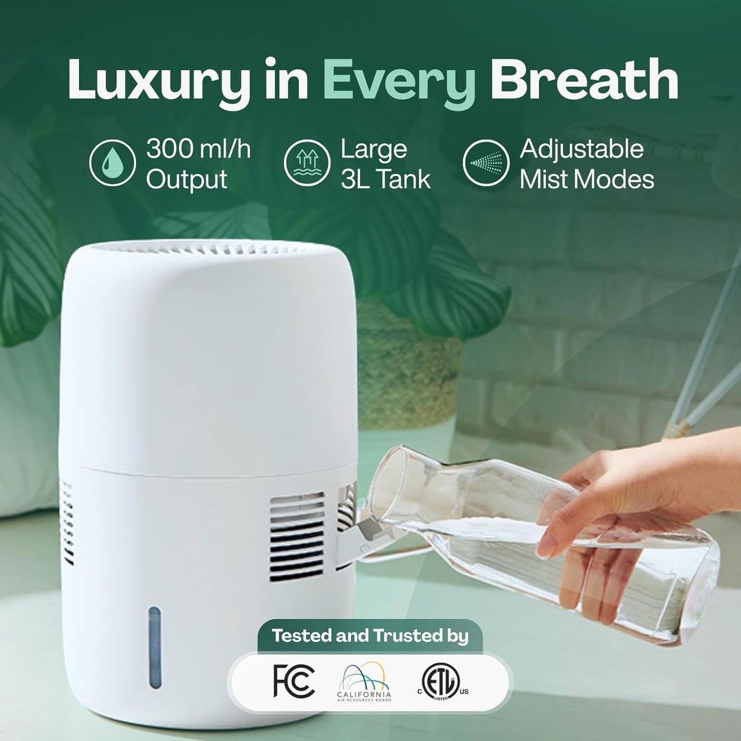 Humea Smart Evaporative Humidifier with WiFi & App Control - 3L Tank, 4 Speeds, 300ml/h - Quiet, Mist-Free, No White Dust - Nightlight - For Allergies, Dry Skin, Better Sleep - Beige
