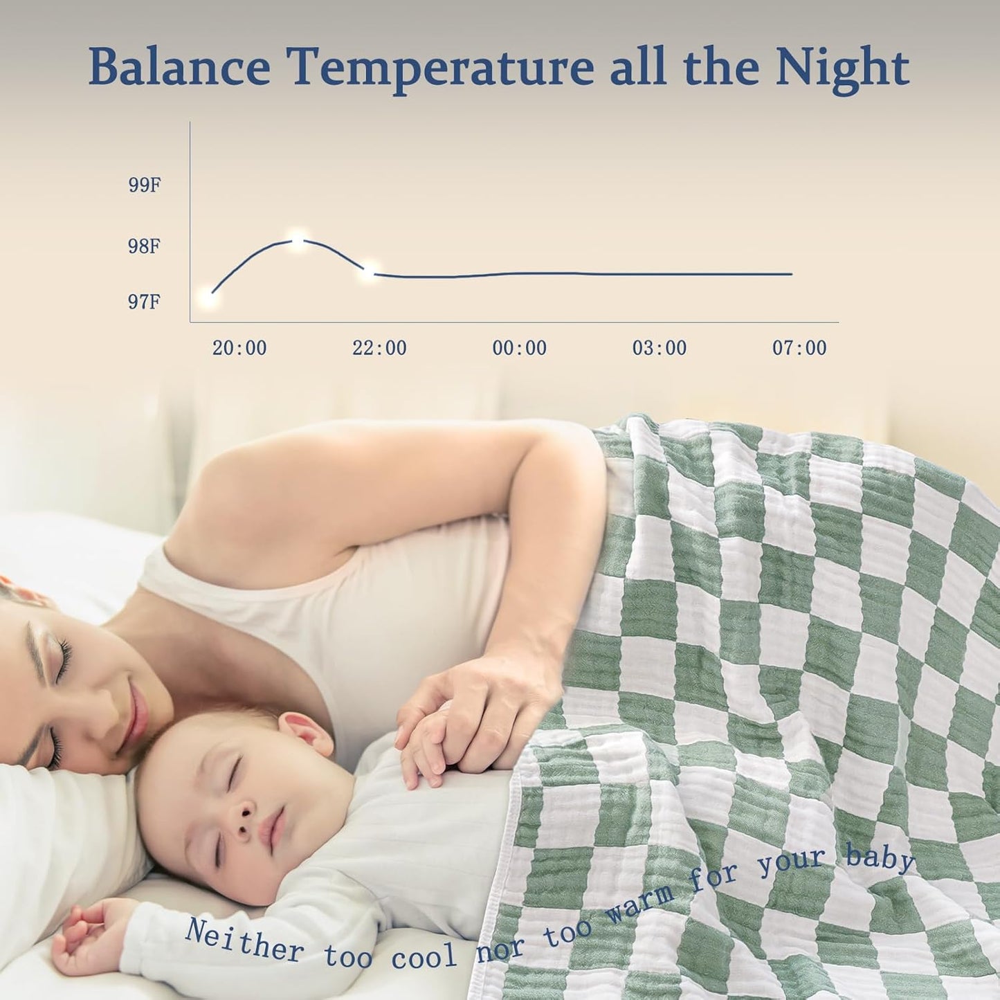 Muslin Baby Blanket Unisex Sage Green Checkerboard Toddler Blanket for Bed, 70% Cotton and 30% Rayon Breathable Swaddle Blankets for Newborn Infant 43 x 43 Inches