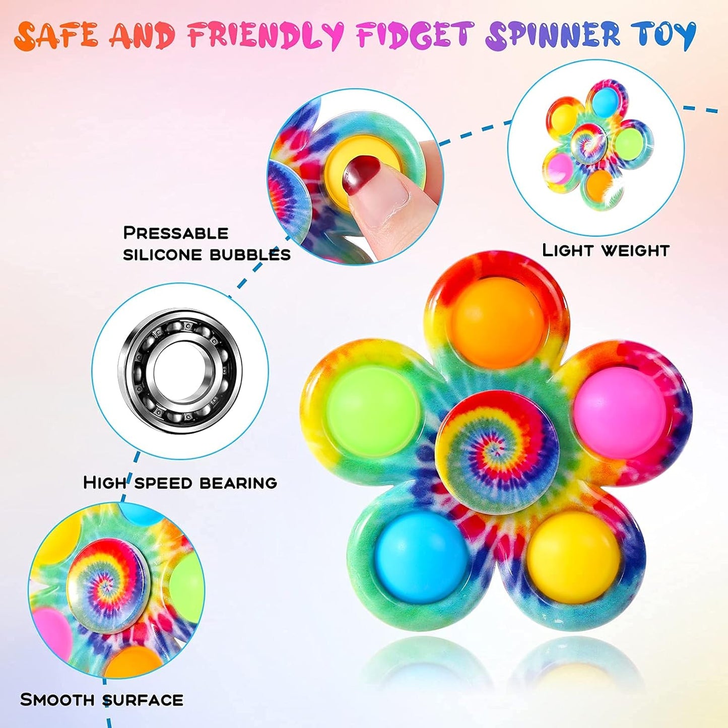 Fidget Toys 4 Pack, Fidget Spinners Toy Pack, Pop Bulk Fidget Toys Set for Kids, Fidget Spinners ADHD Fidget Toys Stress Relief Hand Pop Spinners