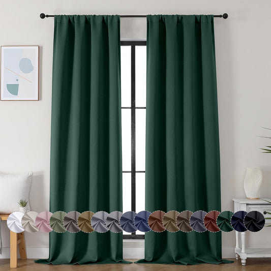 Simplebrand Ava Ever Green Blackout Curtains for Bedroom 96 Inches Long 2 Panels, Thermal Insulated, Energy Saving Living Room Window Treatment Curtains Blackout Drapes, W40 x L96 Inch, Ever Green