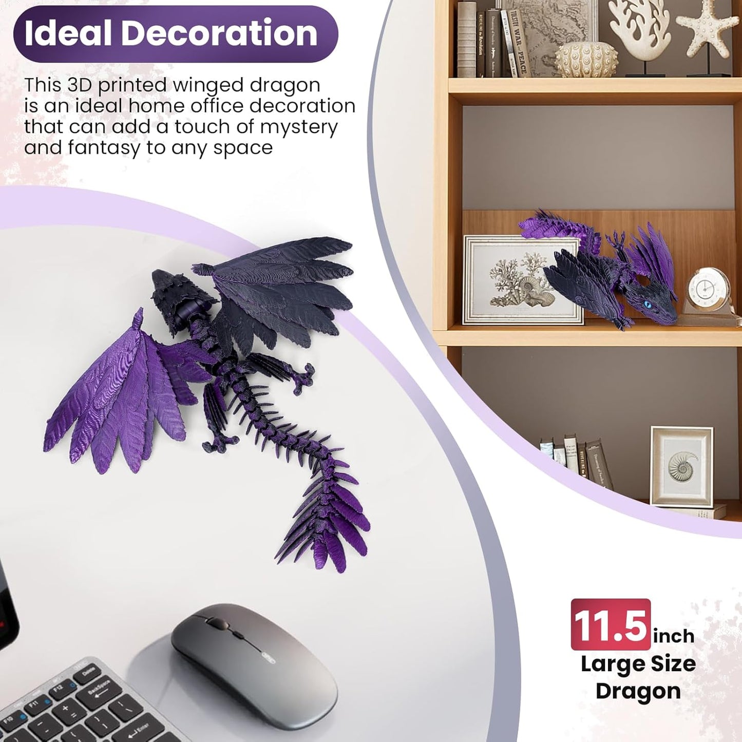 3D Printed Dragon with Wings, Feathered Wyvern Dragon,Full Articulated Crystal Dragon Fidget,Realistic Large Pet Dragon, Flexible Shoulder Dragon Stuff, 3D Printed Animals Toy.