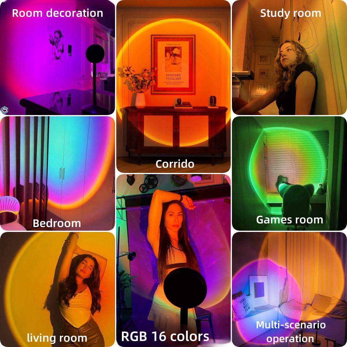 Sunset Lamp Projector Led Lights for Bedroom Night Light RGB Lights Sun Sunlight Sunrise Lamp 10w 360° Rotation Mood Lighting Home/Room Decor Christmas Gifts for Women,Tabletop Multicolor