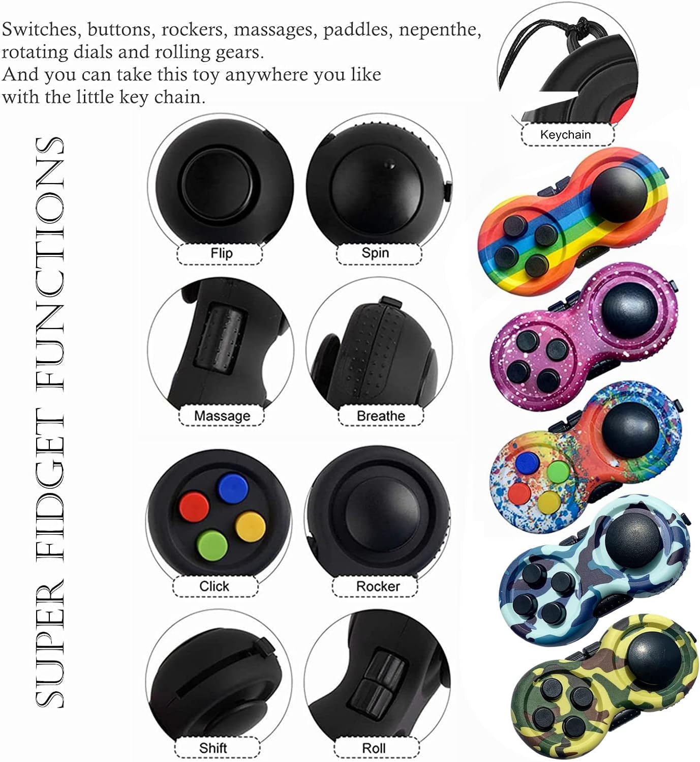 mao&mao Fidget Pad Toys 8 Fidget Functions Stress Reducer Depression Pad Control Fidget Pad Fidget Buttons Hand Shank Cube Dice Toy for Kids Adults Stress Relief ADD,ADHD,Autism, Pad Camouflage Blue