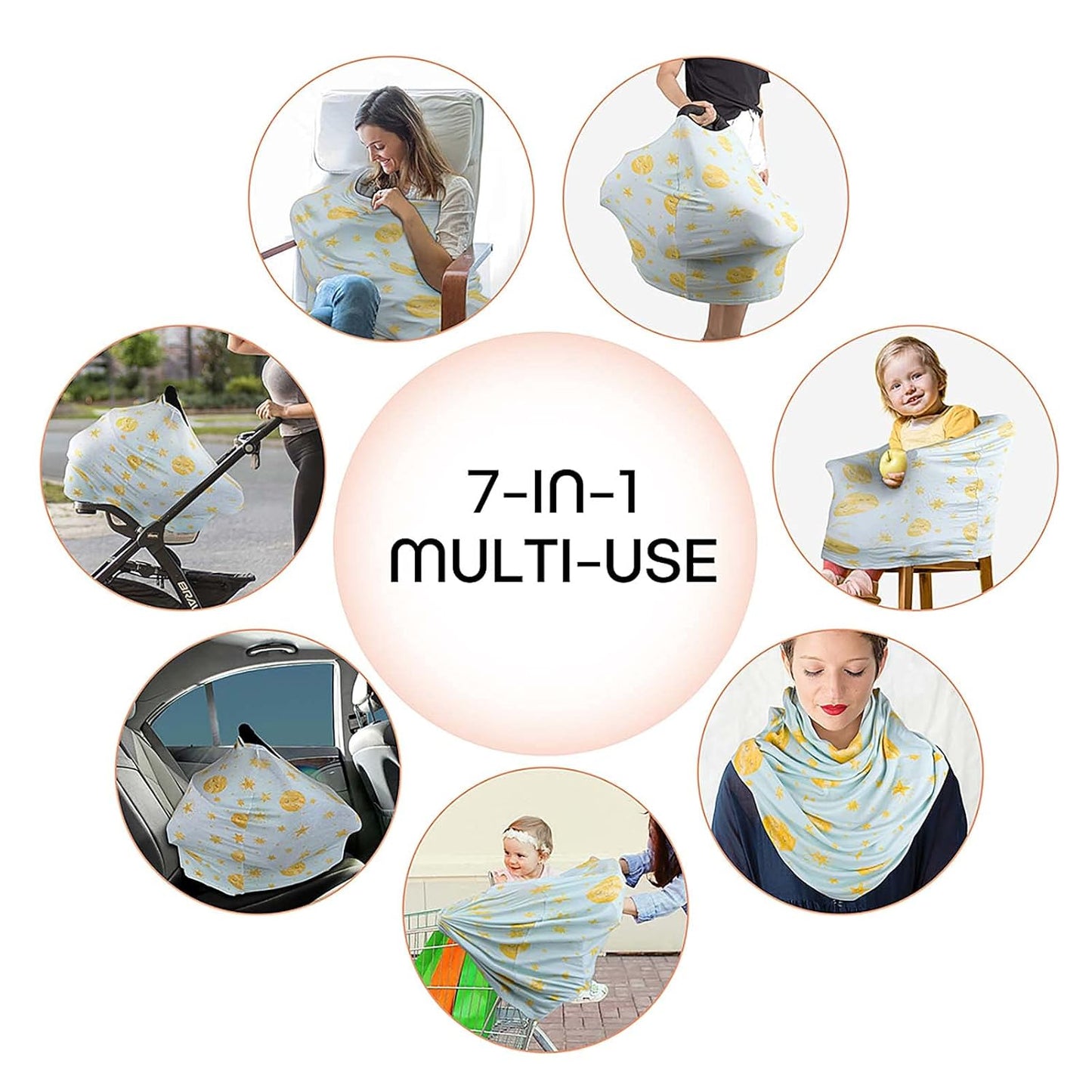 Stretchy Baby Car Seat Covers for Newborns, Infant Car Canopy Extra Soft and Stretchy Nursing Covers for Moms (Shinning Night)