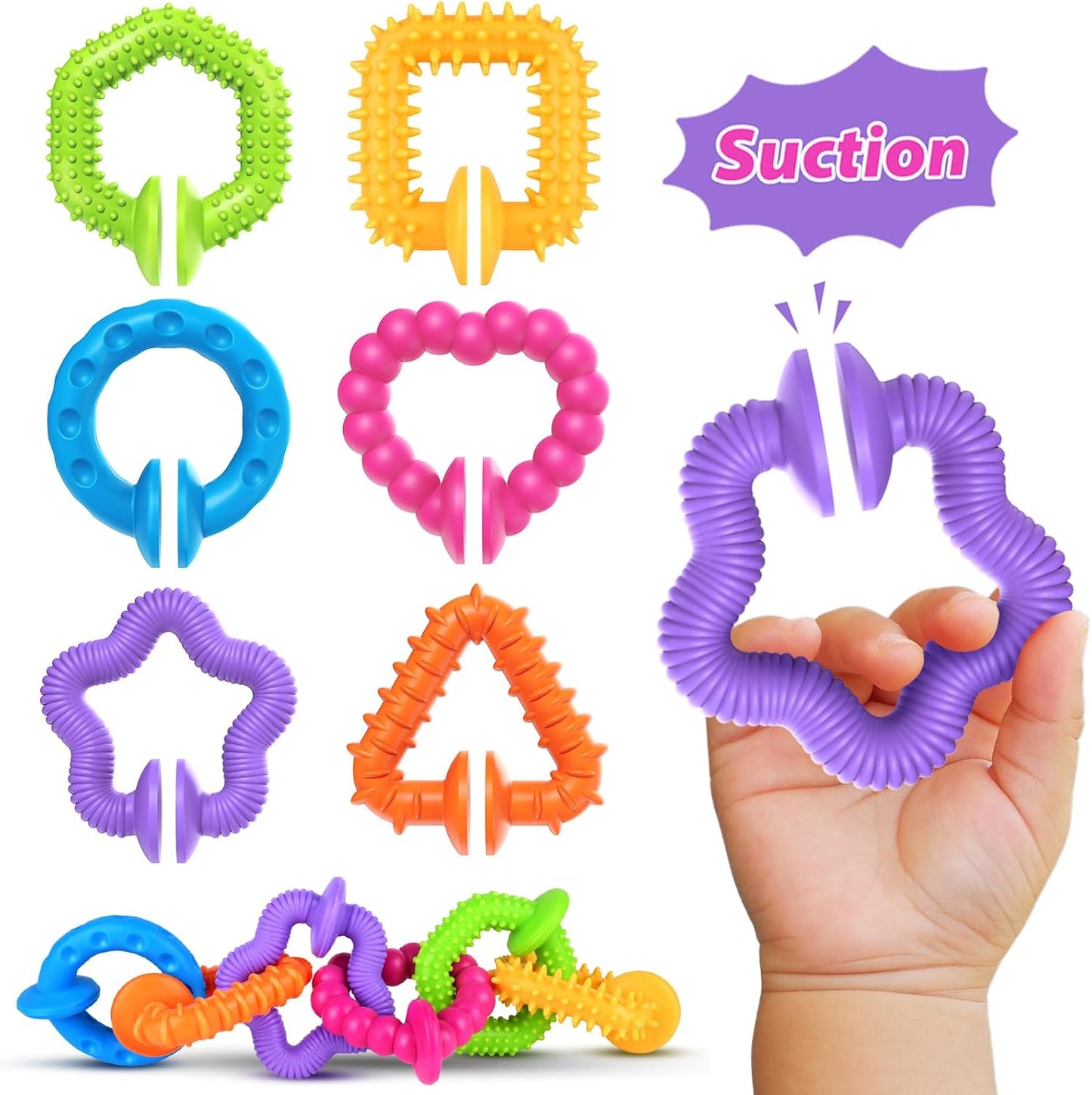 Richtim Bath Toys Toddlers Suction Toys: 6 Pack Colorful Textured Suction Bath Toys for Bathtime - Baby No Hole Bath Toys